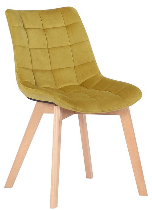Chaise de salle à manger Passaic en velours avec pieds en Bois de hêtre , Jaune