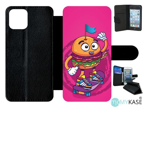 Etui My-Kase pour iPhone 11 Pro - burger fond rose - Simili-cuir Noir