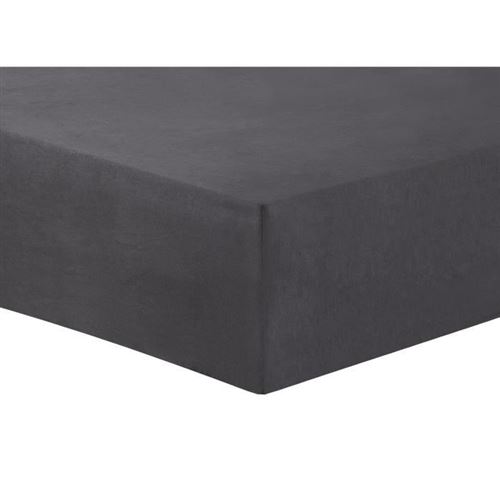  VISION Drap housse Flanelle - 160 x 200 cm - Gris anthracite 