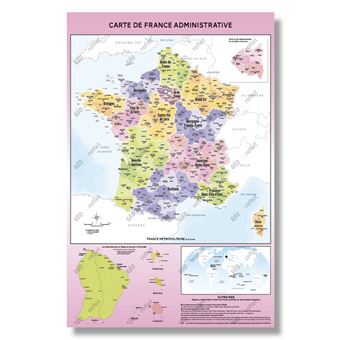 Carte De France Administrative - Modèle Fluorine - Poster Plastifié A0 ...