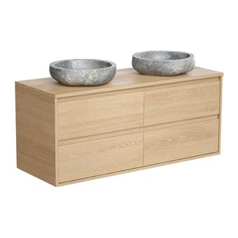 Meuble De Salle De Bain Avec Double Vasque à Poser En Pierre Et Miroir, 120 Cm, MILIPAM