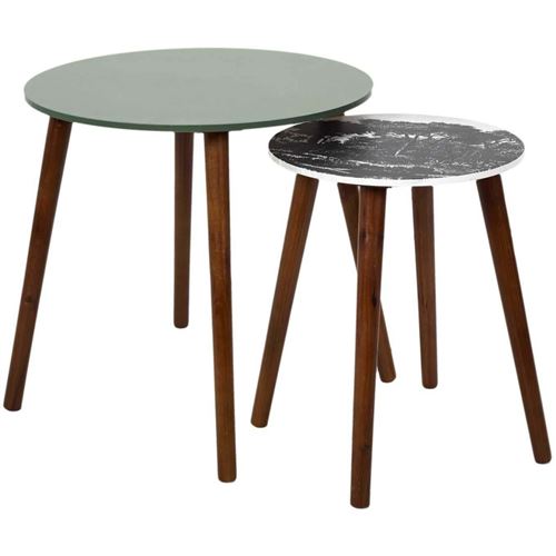 The Home Deco Factory - Table gigogne pieds en bois foncé (Lot de 2)
