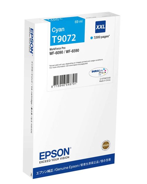 Epson T9072 - 69 ml - taille XXL - cyan - original - boîte - cartouche d'encre - pour WorkForce Pro WF-6090, WF-6590