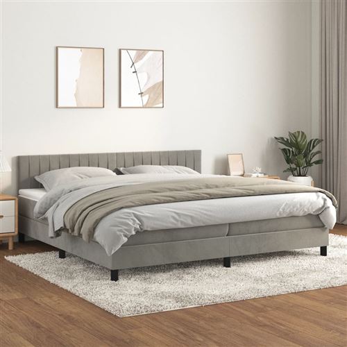 vidaXL Lit à sommier tapissier et matelas Gris clair 200x200cm Velours