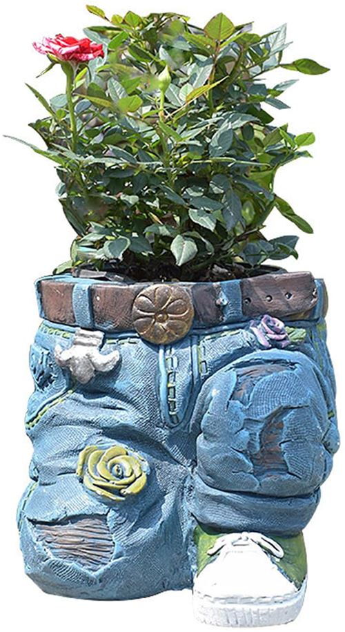 Pot de Fleur Exterieur Creative Denim Pantalon en Résine FONGWAN Décoration de Jardin, B - Bleu