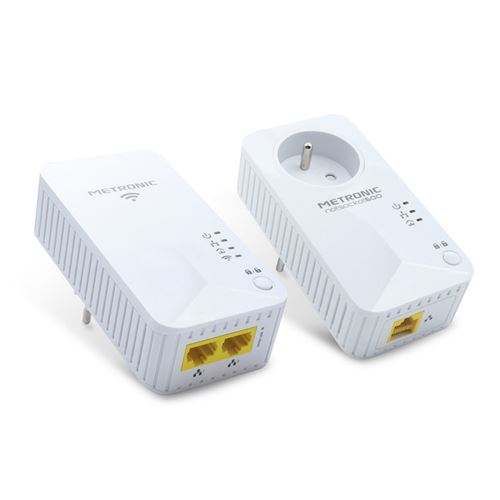 Metronic 495469 Prise CPL Duo Wi-Fi 600 Mb/s avec prise gigogne - blanc
