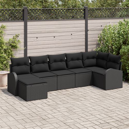 Non Communiqué Noir Ensemble De Canapé De Jardin 7 Pièces Avec Coussins En Poly Rattan