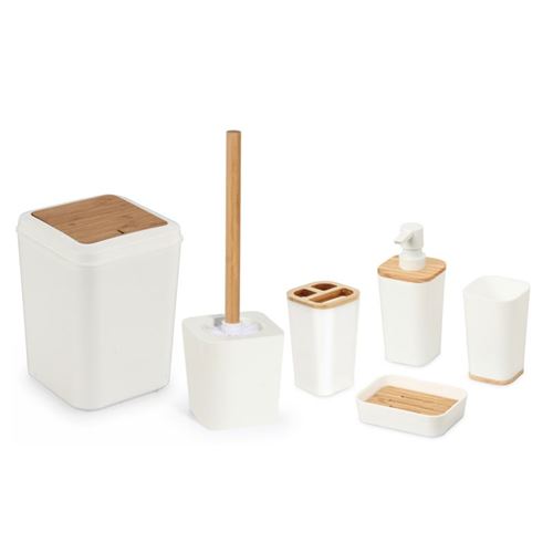 Ensemble de salle de bain 6 pièces en bambou Crème Herzberg HG04463
