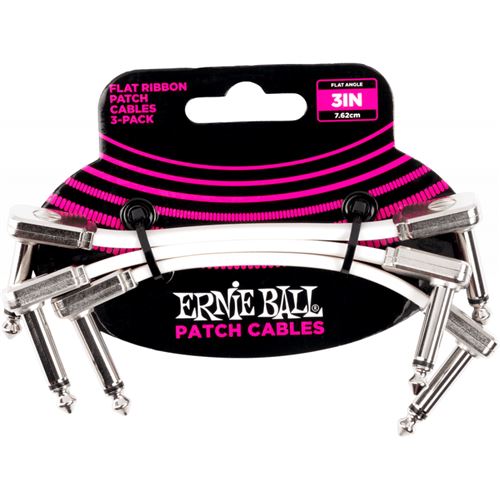 Ernie Ball 6384 - Câbles Instrument patch pack de 3 - coudé fin et plat - 7,5 cm - blanc