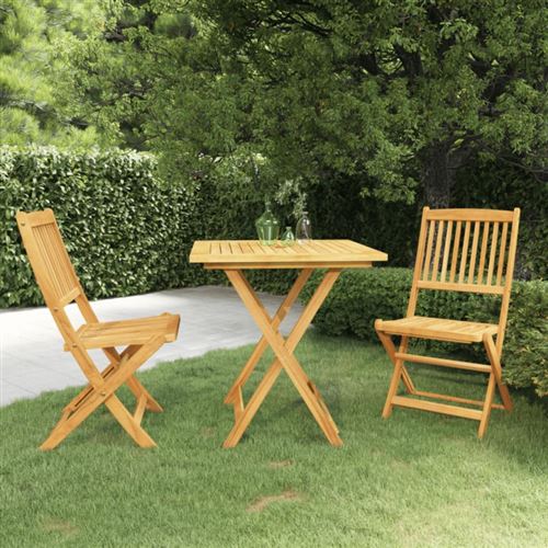 Non Communiqué Marron Ensemble À Manger De Jardin Pliable 3 Pcs Bois D Acacia Solide
