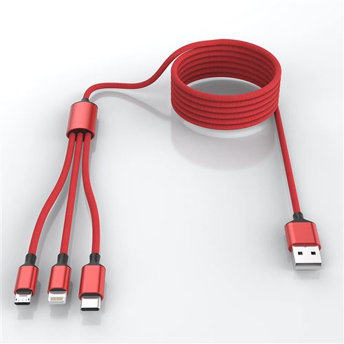 Câble Chargeur Multi Embout,3 en 1 Câble Universel [1.2M/Lot de 2] Câble  multi chargeur de Chargement avec Lightning+ USB C+ Micro Connecteur pour