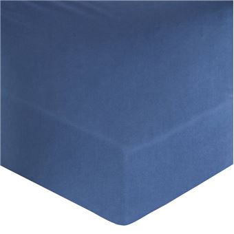 Drap housse en percale lavée bonnet 30 cm indigo 140x190 cm HOME