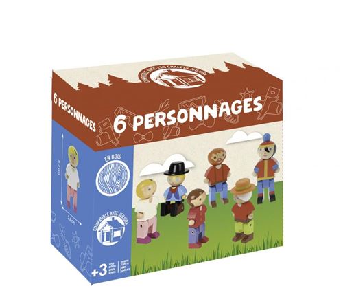 Non Communiqué Multicolore 6 Personnages En Bois De L Univers Jeujura