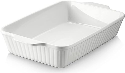  DOWAN Cocotte 23.6cm x 33cm Plat de cuisson en c&eacute;ramique, Blanc