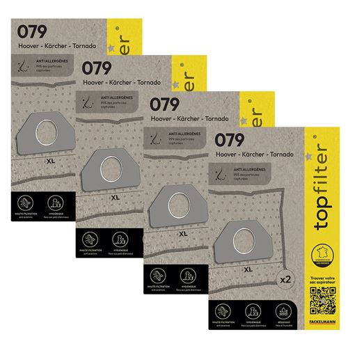  Lot de 4 packs de 2 sacs aspirateur 64079 Tornado et K&auml;rcher Premium ref 9997650