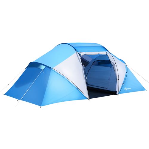 Tente de camping familiale 4-6 personnes 2 cabines fenêtre grande porte 4,3L x 2,4l x 1,7H m bleu blanc