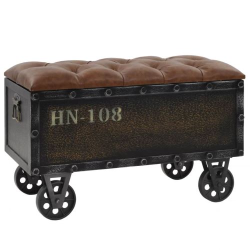 Banc De Rangement Bois Massif Et Cuir Artificiel 80 5x41x50 Cm