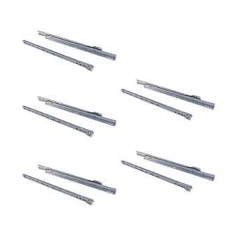 Emuca Lot de 5 jeux de coulisses a roulettes pour tiroir T30, drop lock, longueur 600mm, sortie partielle, Acier, Gris métallique - 1