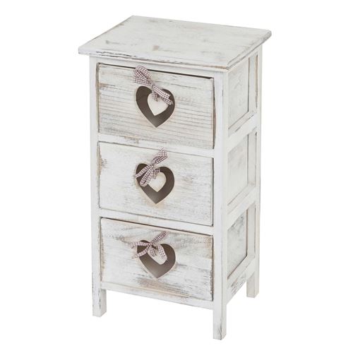 Table d'appoint Forli 3 tiroirs 55x29x25cm shabby vintage blanc