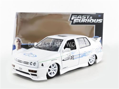 Voiture Miniature de Collection JADA TOYS 1-24 - VOLKSWAGEN Jetta A3 - Fast And Furious - 1995 - White / Blue - 99591W - Metal