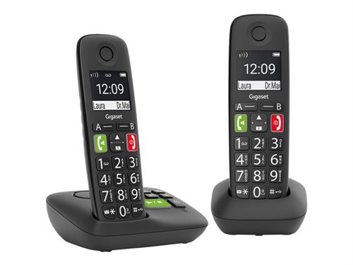 Gigaset E290A Duo - Téléphone sans fil - système de répondeur avec ID d'appelant - ECO DECTGAP - noir + combiné supplémentaire