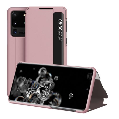 Etui en PU retourner avec fenêtre de visualisation or rose pour votre Samsung Galaxy S20 Ultra