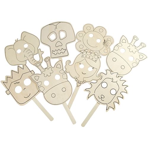 Creotime masques en bois 22 cm x 35 cm x 2 mm 16 pièces