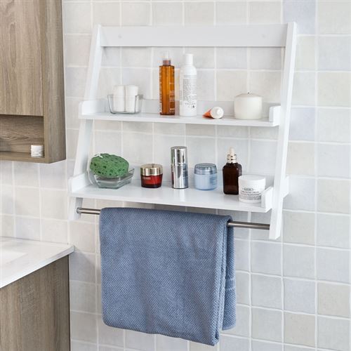 SoBuy® FRG117-W étagère murale Porte-serviettes salle de bain toilettes avec 2 tablettes et 1 barre