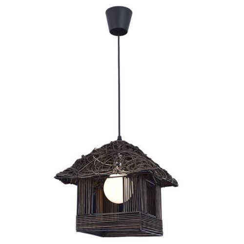HOMEMANIA Lampe à Suspension Kulube Chandelier - de Plafond - Marron en Bois, 35 x 35 x 90 cm, 1 x E27, Max 40W