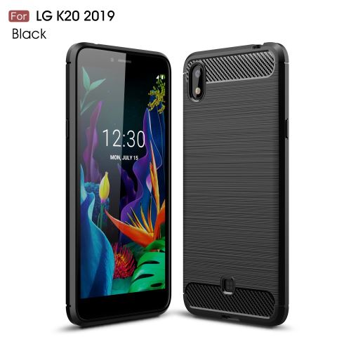 Coque en TPU fibre de carbone antichoc brossée noir pour votre LG K20 (2019)