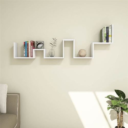 HOMEMANIA Étagère Ladder Murale Flottante, pour Livres - pour Salon, Bureau - Blanc en Bois, 154,6 x 20 x 53,2 cm