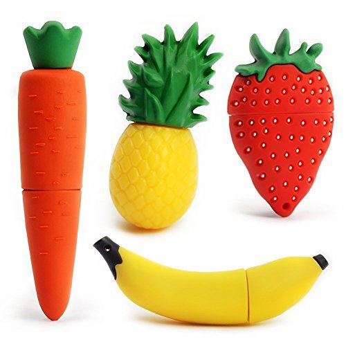 LEIZHAN 4*16GB Fruits 2.0 USB Flash Drive Cute Pine Carrot Banana Strawberry Nice Gift