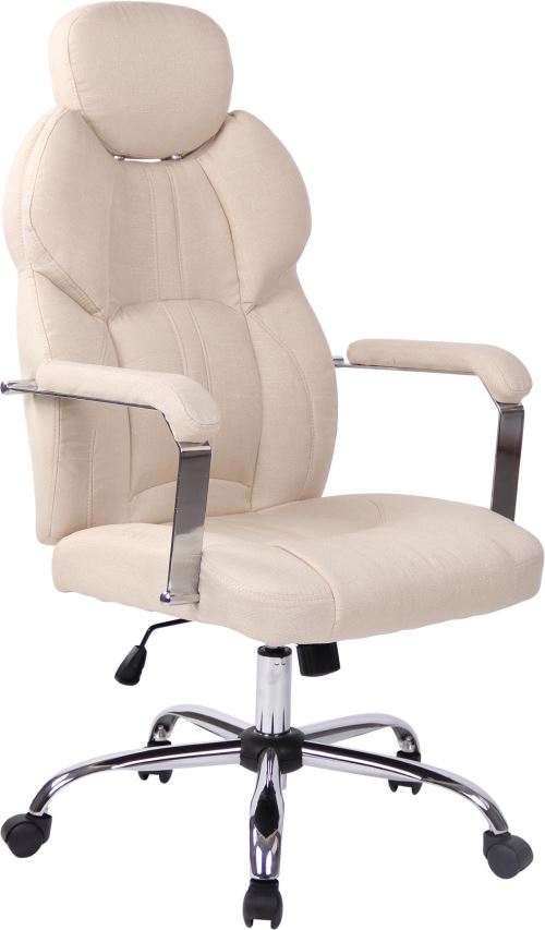 Fauteuil de Bureau Almelo en Tissu - Chaise de Bureau avec Roulettes Accoudoirs - Réglable en hauteur Pivotante - Couleur d'assise Crème