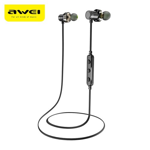 Écouteurs Awei X670BL Bluetooth sans fil Dual Drivers Magnétique IPX4 Écouteurs Noir
