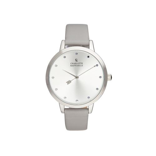 Montre Femme Charlotte Rafaelli Cadran 36mm En Steel Blanc Et Bracelet Gris En Cuir Authentique CRB004