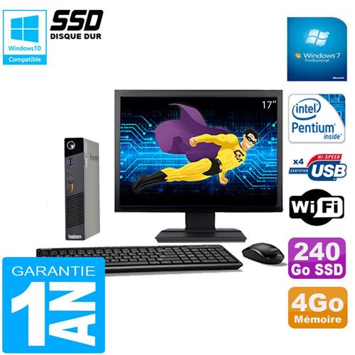 PC De Bureau Lenovo Ultra Mini PC Lenovo M73 Usff Tiny G3250T 4Go Disque 240Go SSD WiFi W7 Ecran 17"