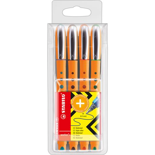 STABILO Worker+ Lot de 4 stylos roller Pointe moyenne Couleurs assorties - vue 3