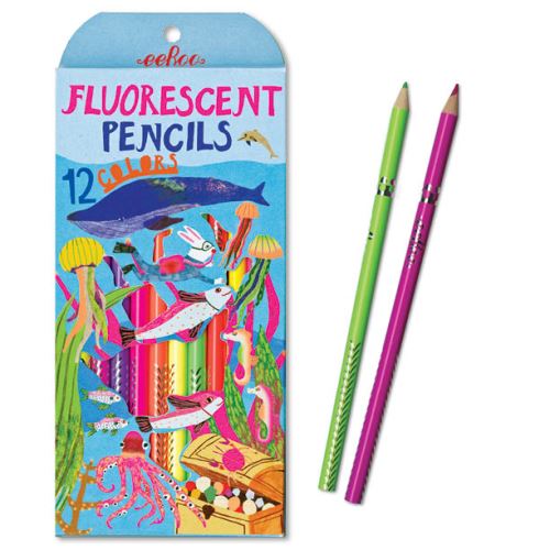 12 crayons de couleur fluo- dans la mer