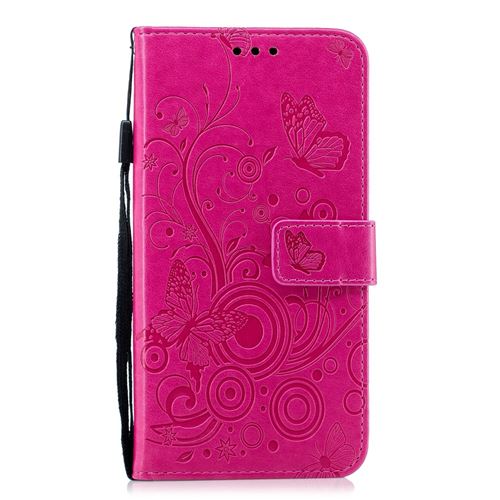Etui en PU fleur papillon rose pour votre Samsung Galaxy J4 Plus