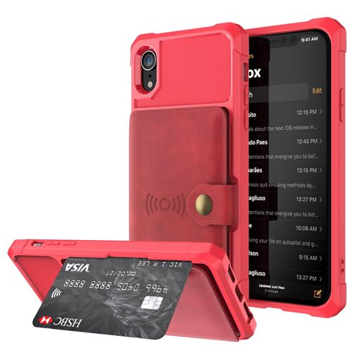 Etui en PU revêtu d'une feuille intégrée rouge pour votre Apple iPhone XR 6.1 inch