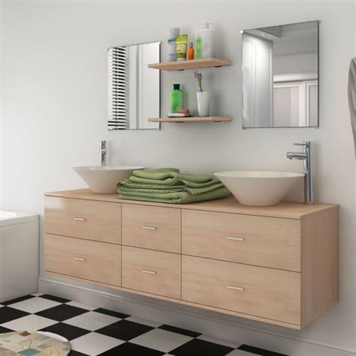vidaXL 7 pièces de mobilier salle bain et lavabo Beige