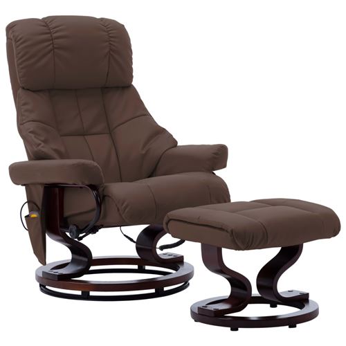 vidaXL Fauteuil de massage inclinable Marron Similicuir et bois courbé