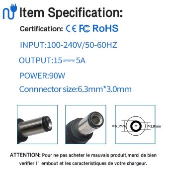 Chargeur Secteur 15V 6A Pour Toshiba Tecra S11 - Alimentation De Remplacement Neuve