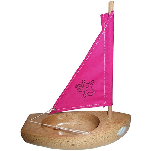 Tirot - 200 - Bateau Navigable Jouet en Bois Naturelle - Voile Rose