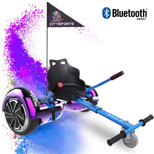 Mega Motion Pack de Hoverboard 6.5 Pouces violet et hoverkart blue,Gyropode Skateboard électrique robuste Bluetooth