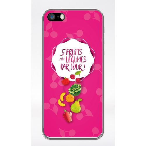Coque 5 Fruits Et Legumes Fond Rose Compatible Iphone 5 Transparent