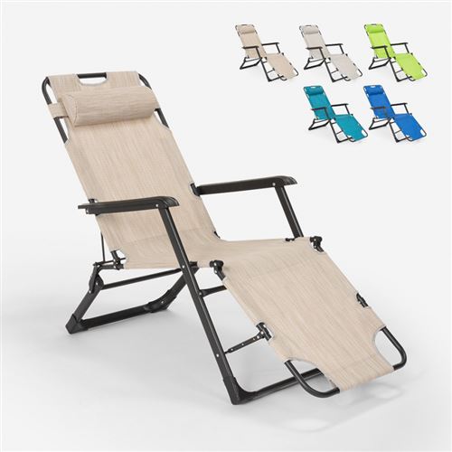 Beach and Garden Design - Chaise longue de plage et de jardin pliante multi-positions Emily Lux Zero Gravity, Couleur: Beige