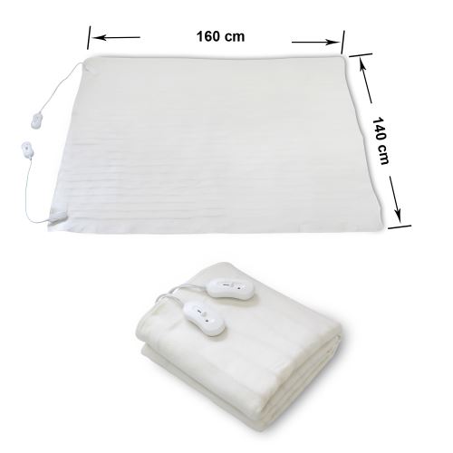 Chauffe Lit, Surmatelas Chauffant, Double, 160 x 140 cm, 2x60W, Blanc, Polyester, Commande manuelle à distance, Standards/Certifications: CB, CE