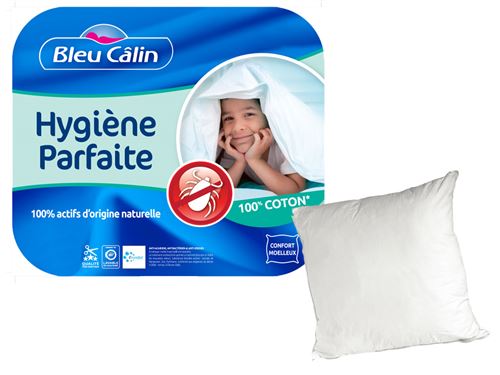 Oreiller bleu calin hygiène parfaite aegis 60x60cm