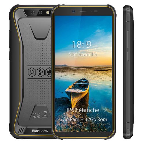 Blackview BV5500 Pro Smartphone 4G IP68 étanche 5,5 Écran(18:9 Ratio) 16Go ROM 3Go RAM 4400mAh Batterie Téléphone portable - Jaune